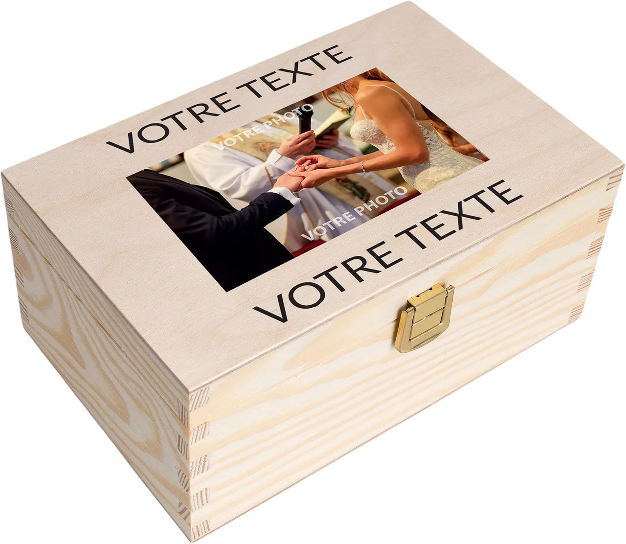 Boîte en bois personnalisée avec photo et texte