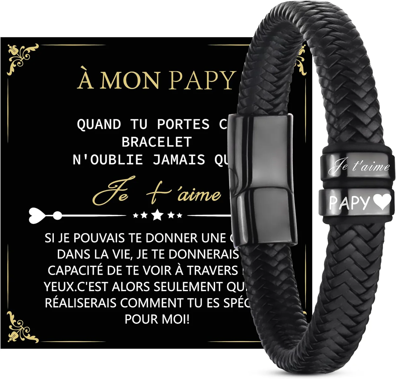 Bracelet en cuir tressé « Je t’aime Papy »