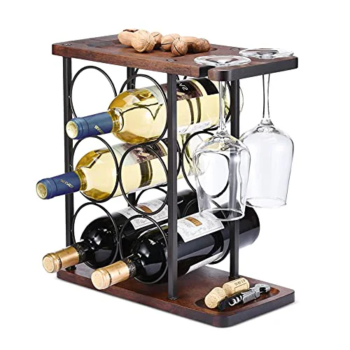 Casier à vin décoratif – 6 bouteilles et 2 verres