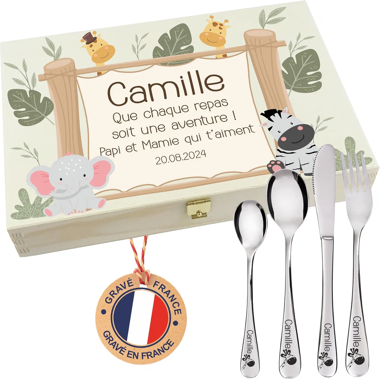 Coffret de couverts enfant au prénom gravé