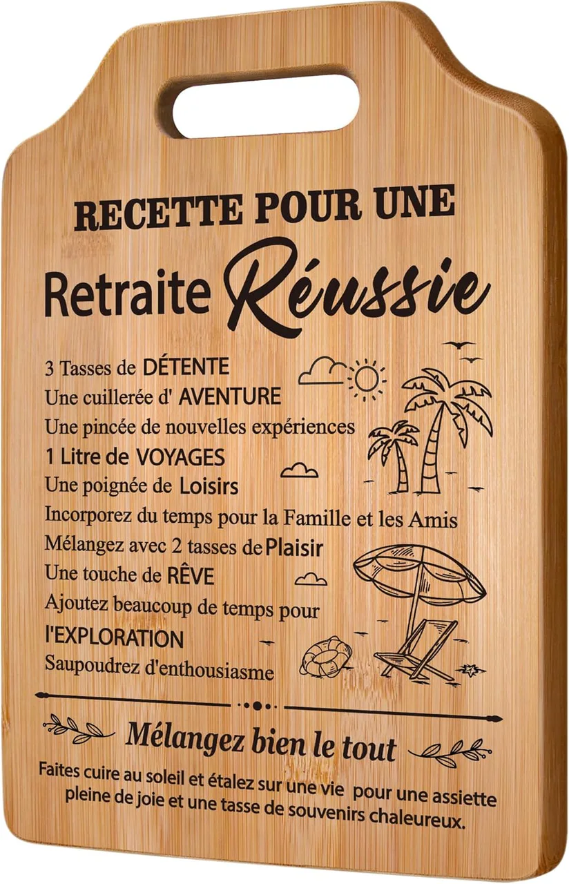 Planche à découper en bambou « Recette pour une retraite réussie »
