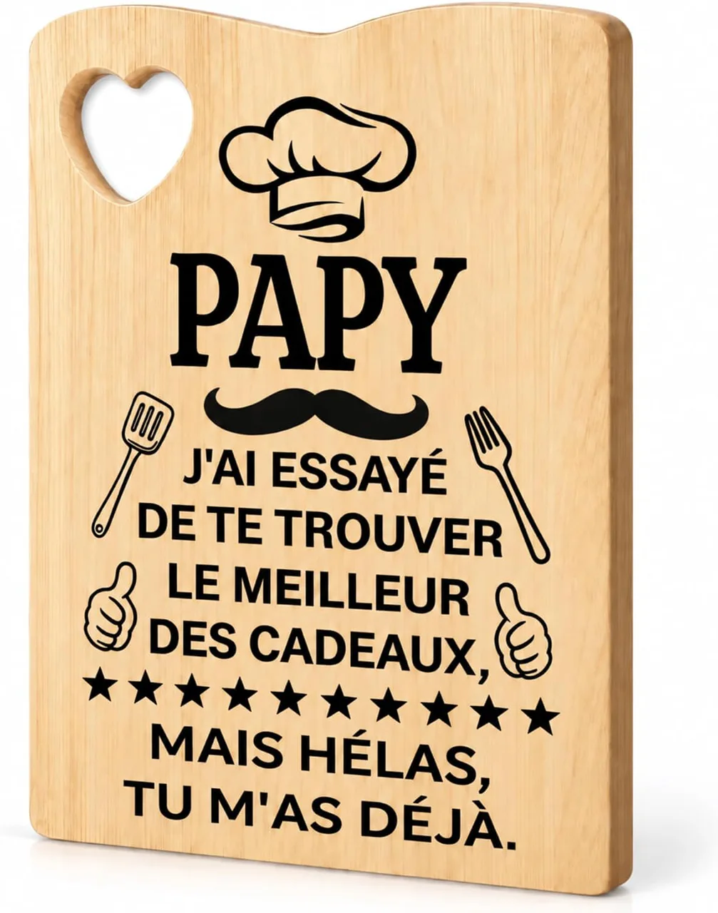 Planche en bambou avec message humoristique pour Papy