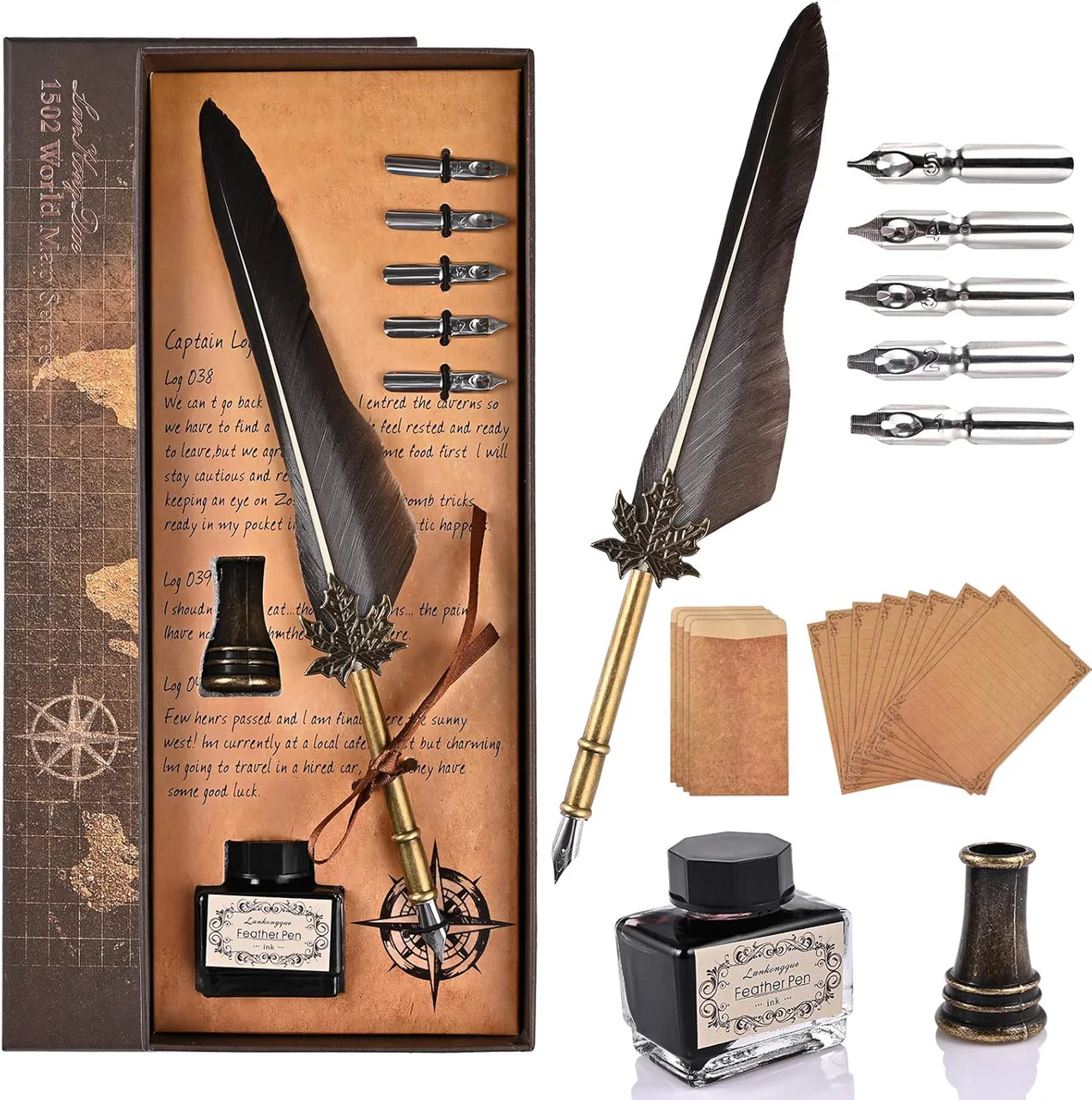 Set de calligraphie rétro avec plume, encre et papier à lettres